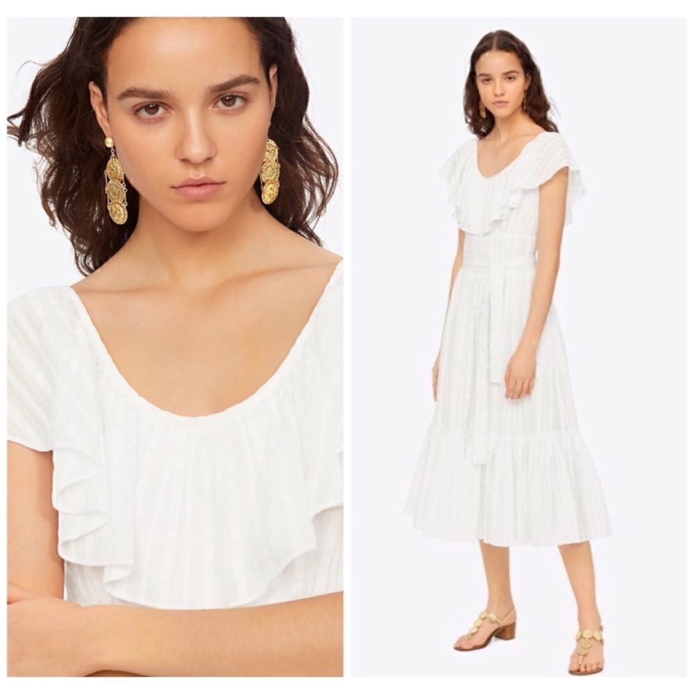 $448 Tory Burch Striped Seersucker Cotton White Dress
Sz 8